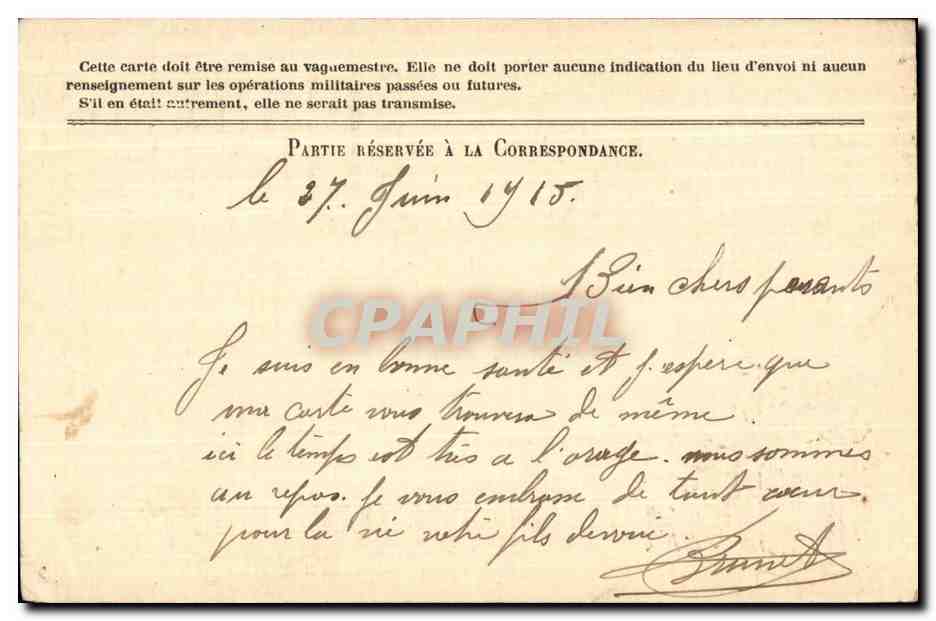 Carte en franchise Militaire Brunet Mayrac — Rückseite