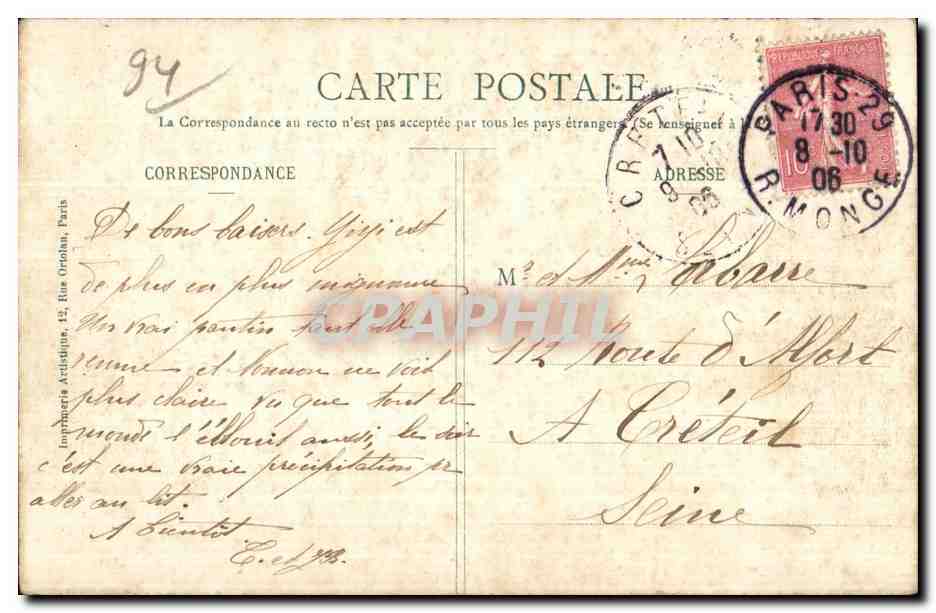 CPA Creteil (Seine) Bords de Marne — Rückseite