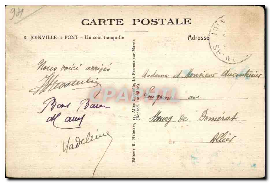 CPA Joinville le Pont Un coin tranquille — Rückseite