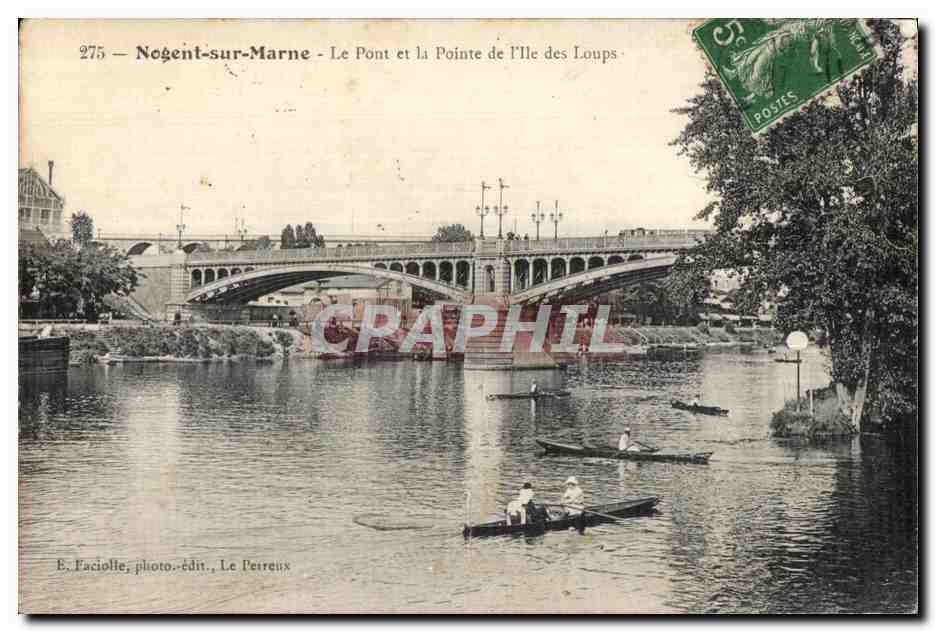 Tarjeta postal antigua Nogent sur Marne El Puente y la Punta de la isla de los Lobos