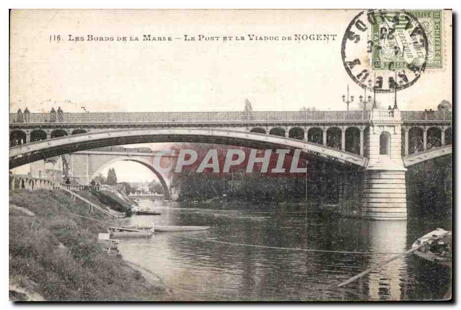 Les Bords de la Marne — Le Pont et le Viaduc de Nogent — R. Malcuit, phot.-édit., Paris