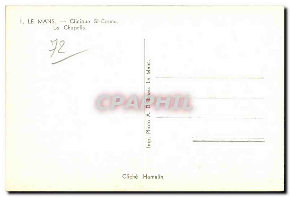 CPA Le Mans Clinique St Cosme La Chapelle — Rückseite