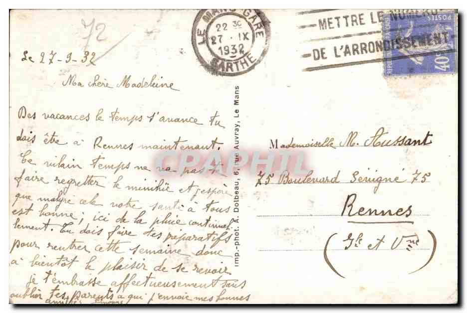 CPA Le Mans Cathedrale Tunnel et Pont en X — Rückseite