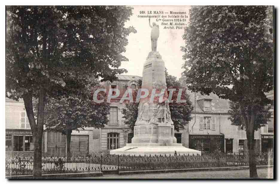 Le Mans — Monument commémoratif des Soldats de la 1re Guerre 1914-18 — Stat. M. Aubon, Archit. Piot