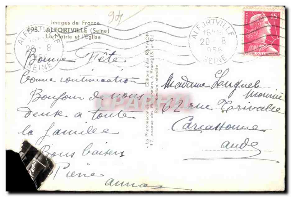 CPA Images de France Alfortville La Mairie et I Eglise — Rückseite
