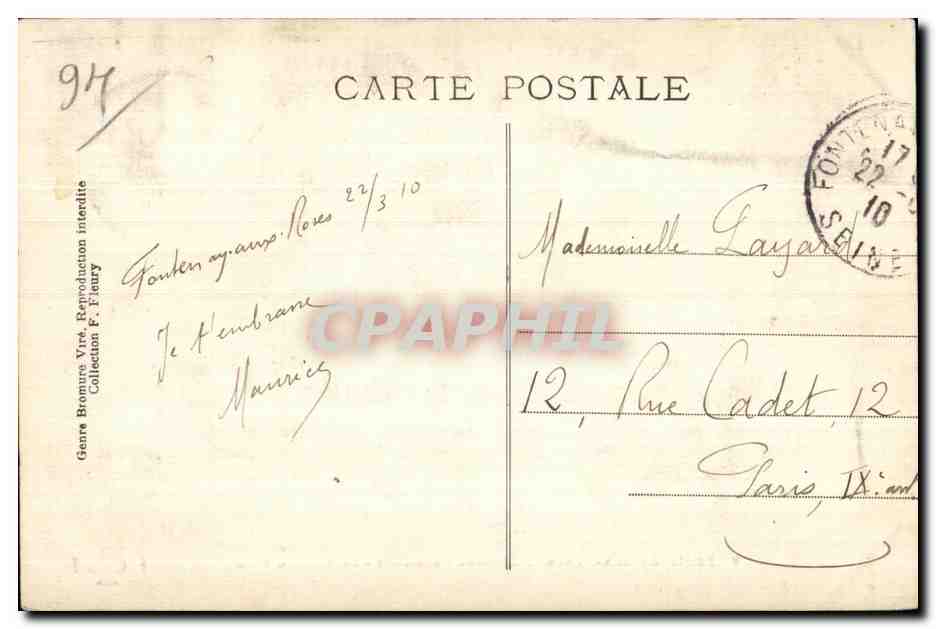 CPA Fontenay aux Roses Chateau Boucicaut Un Coin du Parc — Rückseite