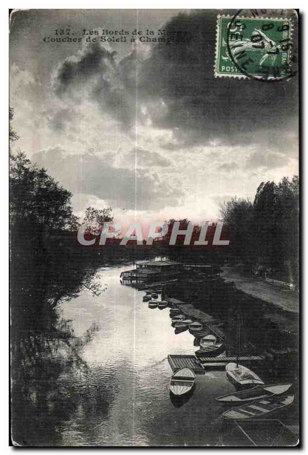 Les Bords de la Marne — Coucher de Soleil à Champagnes — E. Malcuit, phot.-édit., Paris