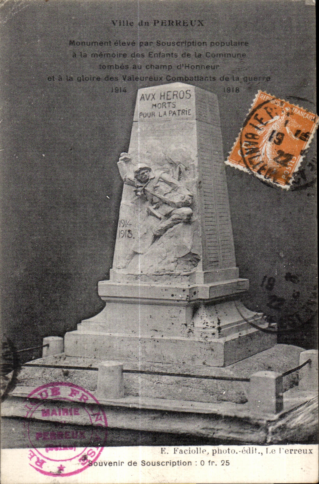 Monument aux Morts de Perreux — éditeur E. Faciolle, Le Perreux
