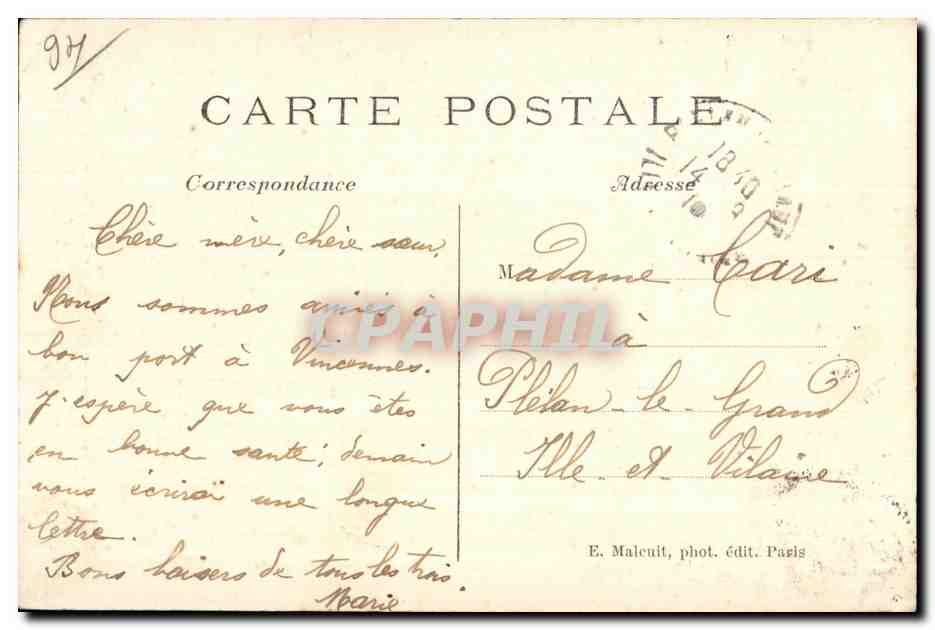 CPA Vincennes Interieur du Fort Le Tombeau du Duc d Enghien — Rückseite