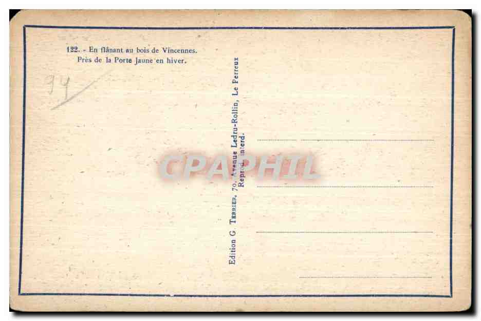 Bois de Vincennes — En flânant au bois de Vincennes. Près de la Porte Jaune en hiver — G. Baby — Verso
