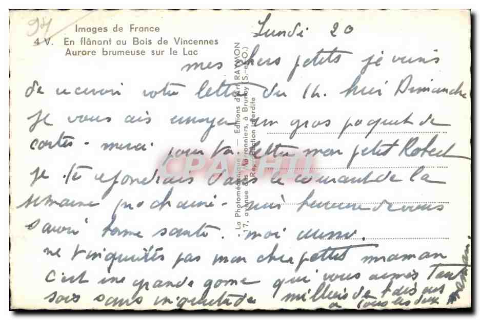 Aurore brumeuse sur le Lac — Vincennes — Images de France — Verso