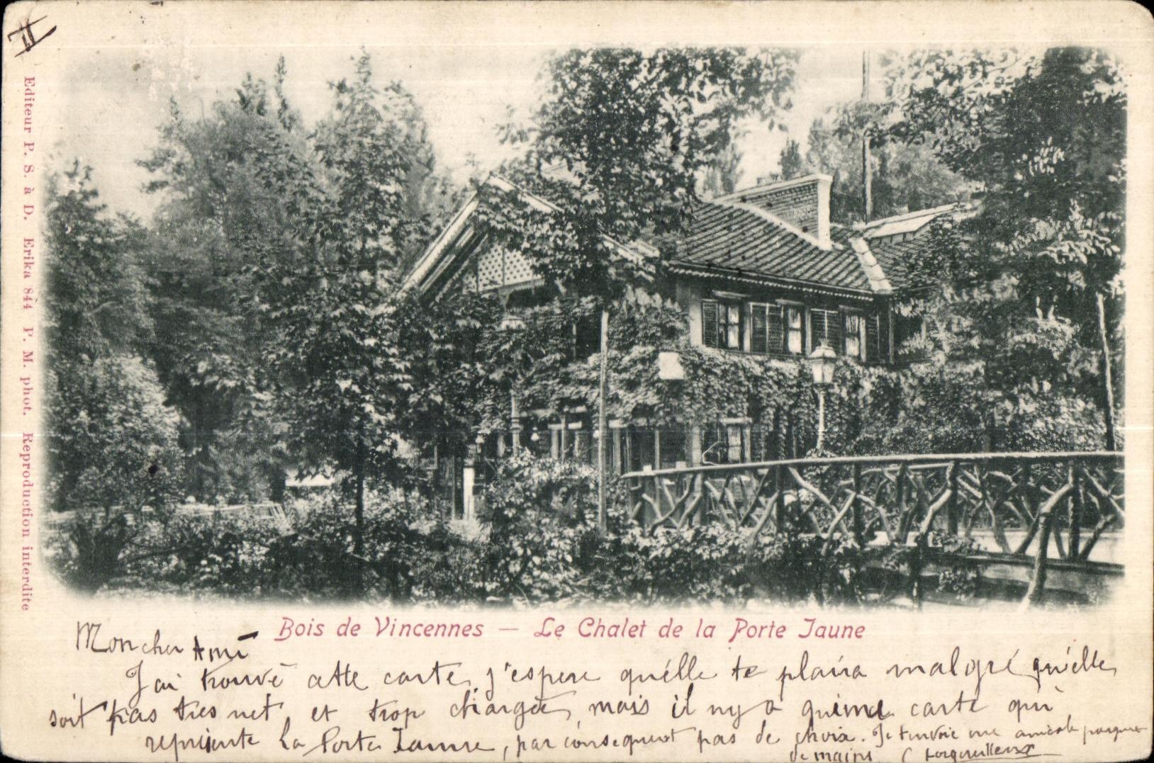 Bois de Vincennes — Le Chalet de la Porte Jaune — Éditeur P. S. & D. Erika n° 844