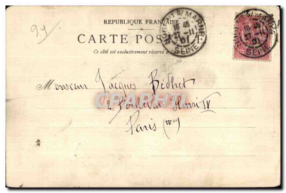 Bois de Vincennes — Le Chalet de la Porte Jaune — Éditeur P. S. & D. Erika n° 844 — Rückseite