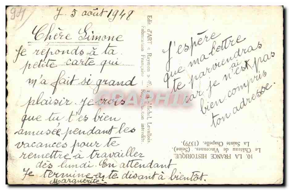 Portail gothique — éditeur Raymon — n° 941 — Verso