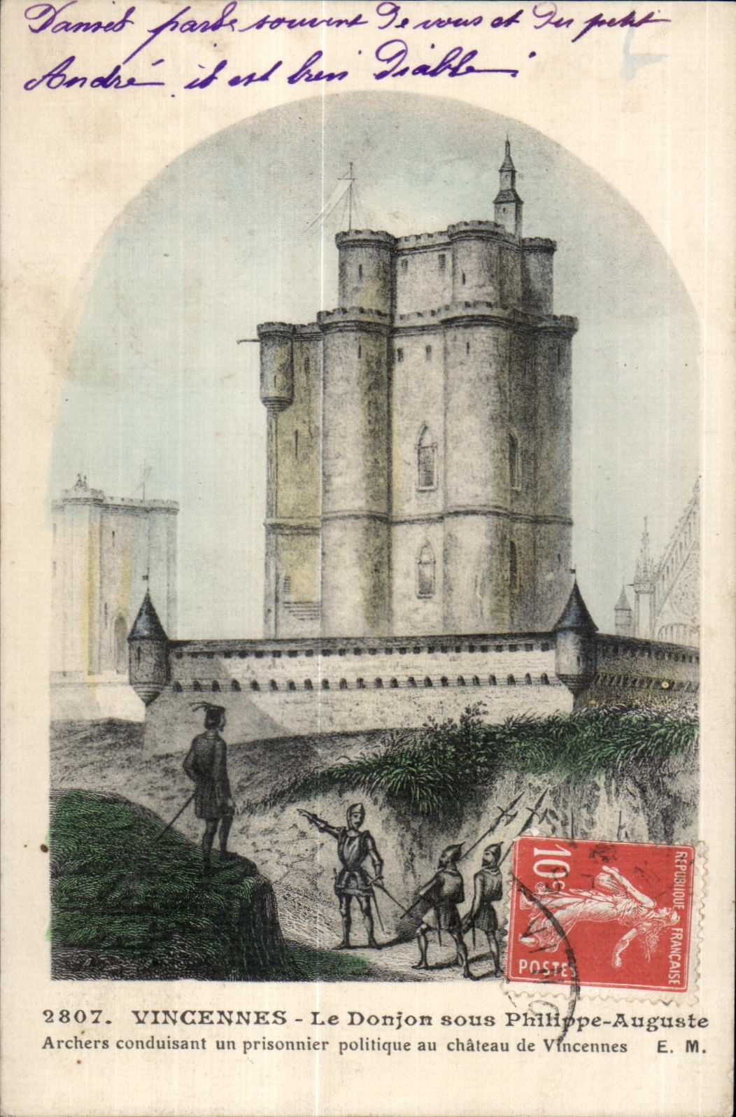 Vincennes - Le Donjon sous Philippe-Auguste — Archers conduisant un prisonnier politique au château de Vincennes — E. M.