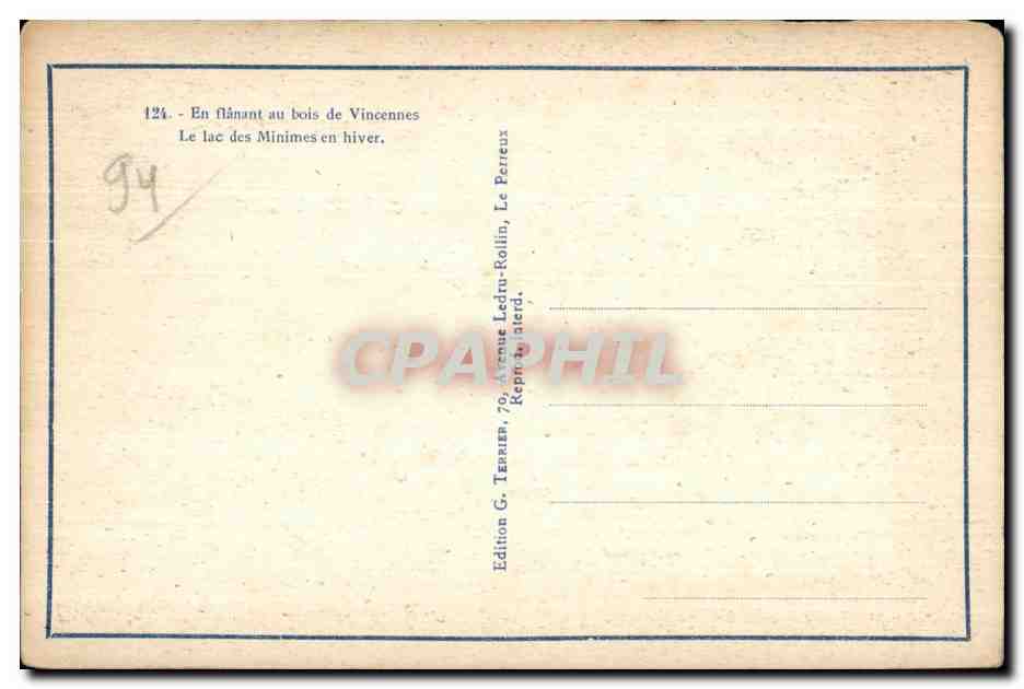 See der Minimes im Winter — Vincennes — Edition G. Ledru-Rollin, 70, Avenue Ledru-Rollin, Le Perreux — Rückseite