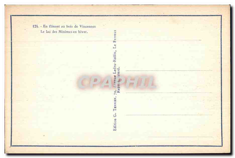 CPA En flanant au bois de Vincennes Le lac des Minimes en hiver — Rückseite