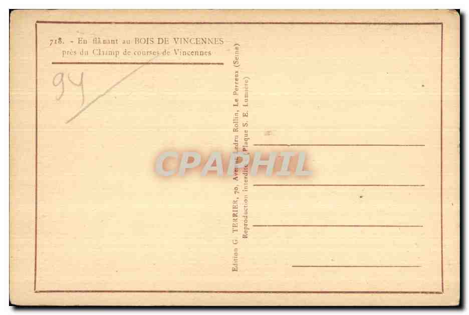 Bois de Vincennes — En flânant près du Champ de courses — Édition G. Tearier — Reverso