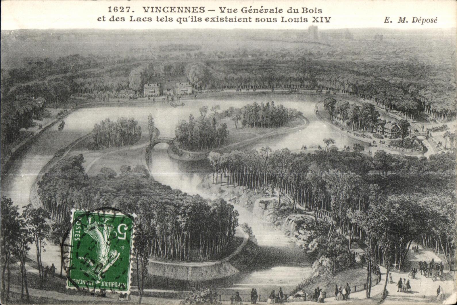 Vincennes — Vue Générale du Bois et des Lacs tels qu'ils existaient sous Louis XIV — E. M. Déposé