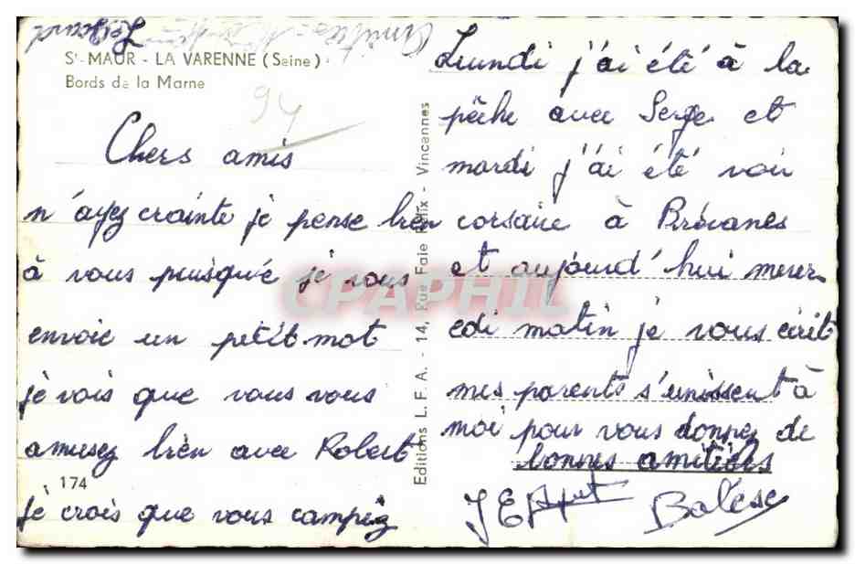 CPSM St Maur La Varenne (Seine) Bords de la Marne — Rückseite