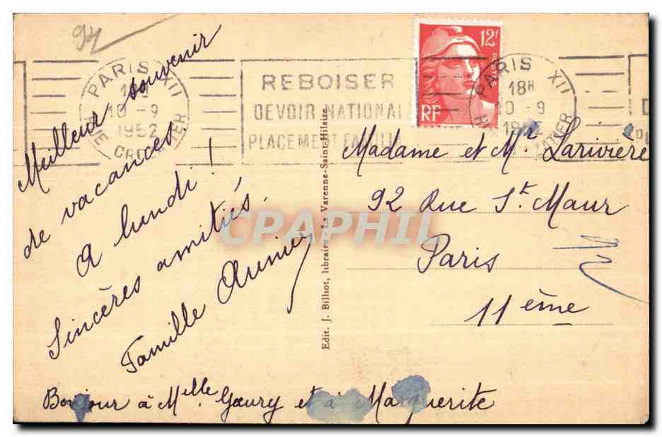CPA La Varenne St Hilaire (Seine) La Marne et i lle d Amour — Rückseite