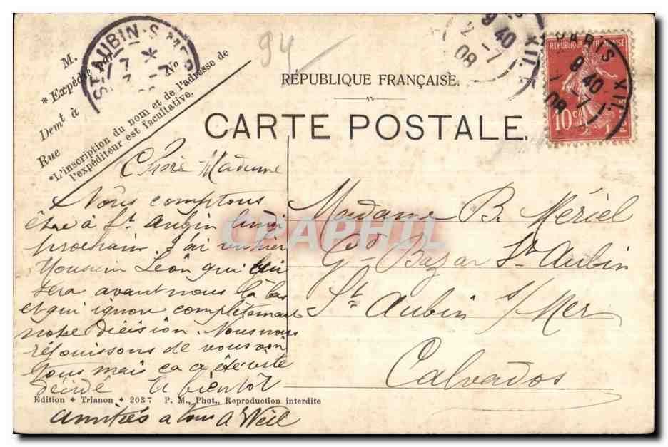 Les Bords de la Marne entre La Varenne et Champigny — Édition Trianon, n° 2087 — Reverso