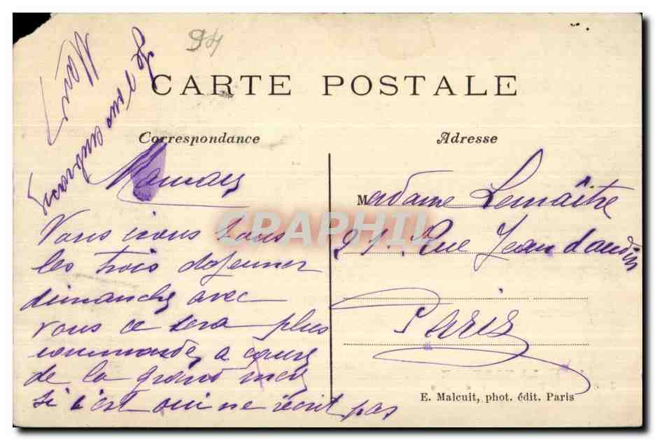 Les Bords de la Marne vers Bonneuil — E. M. — n°1414 — Achterkant