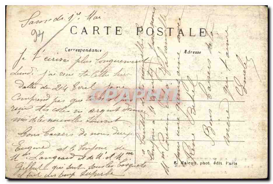 Les Bords de la Marne vers Bonneuil — E. Maleult, n°1414 — Rückseite