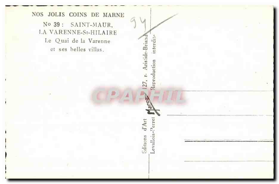 Saint-Maur, La Varenne-Saint-Hilaire — Le Quai de la Varenne et ses belles villas — Éditions d'Art Levallois-Perret, n°39 — Reverso