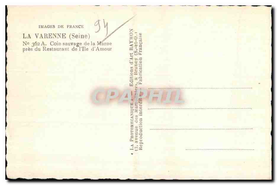 CPA La Varenne (Seine) Coin Sauvage de la Marne pres du Restaurant de l Ile d Amour — Rückseite