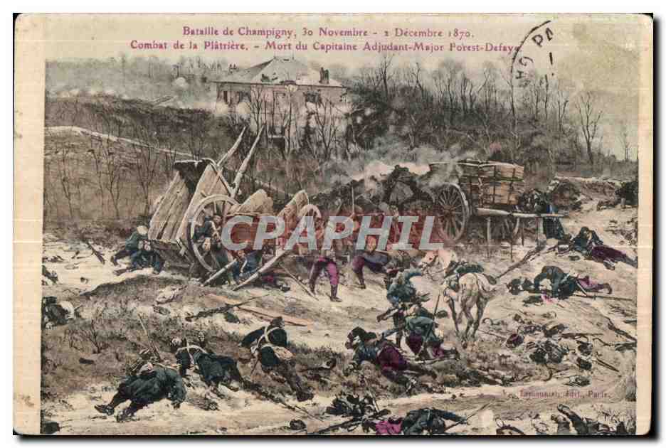 CPA Bataille de Champigny Combat de la Platriere Mort du Capitaine Adjudant Major Forest Defaye 1870 Militaria 