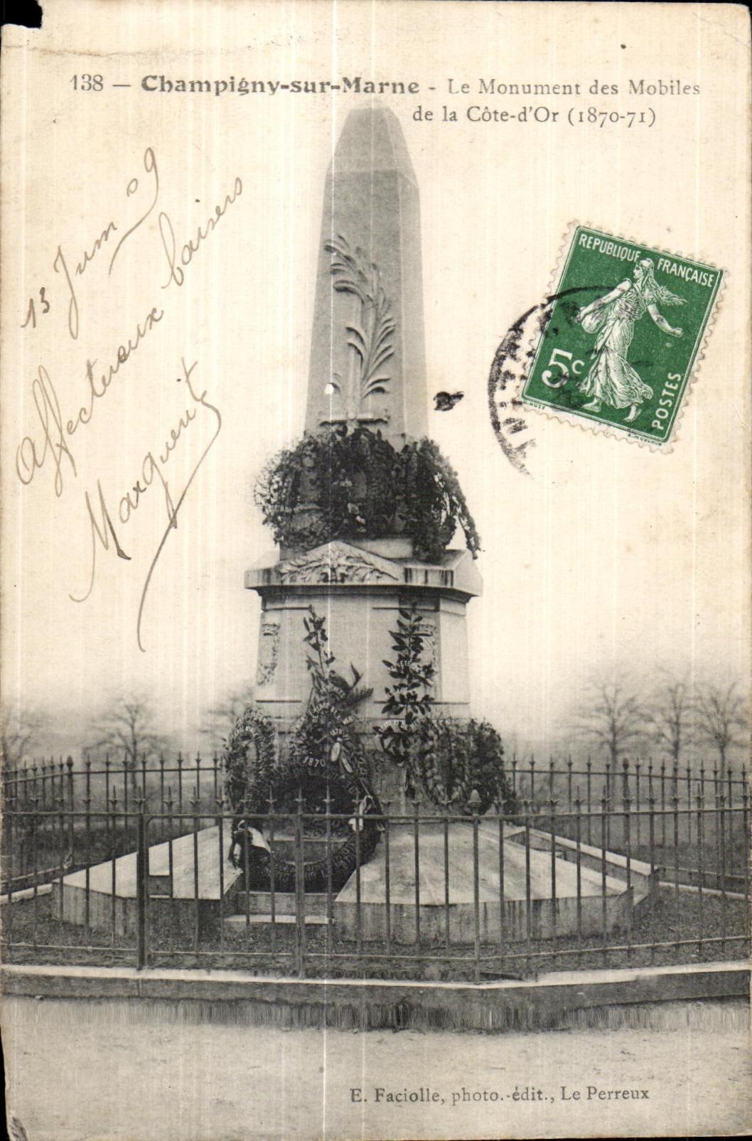 CPA Champigny sur Marne Le monument des Mobiles de la cote d or 1870 1871 Militaria