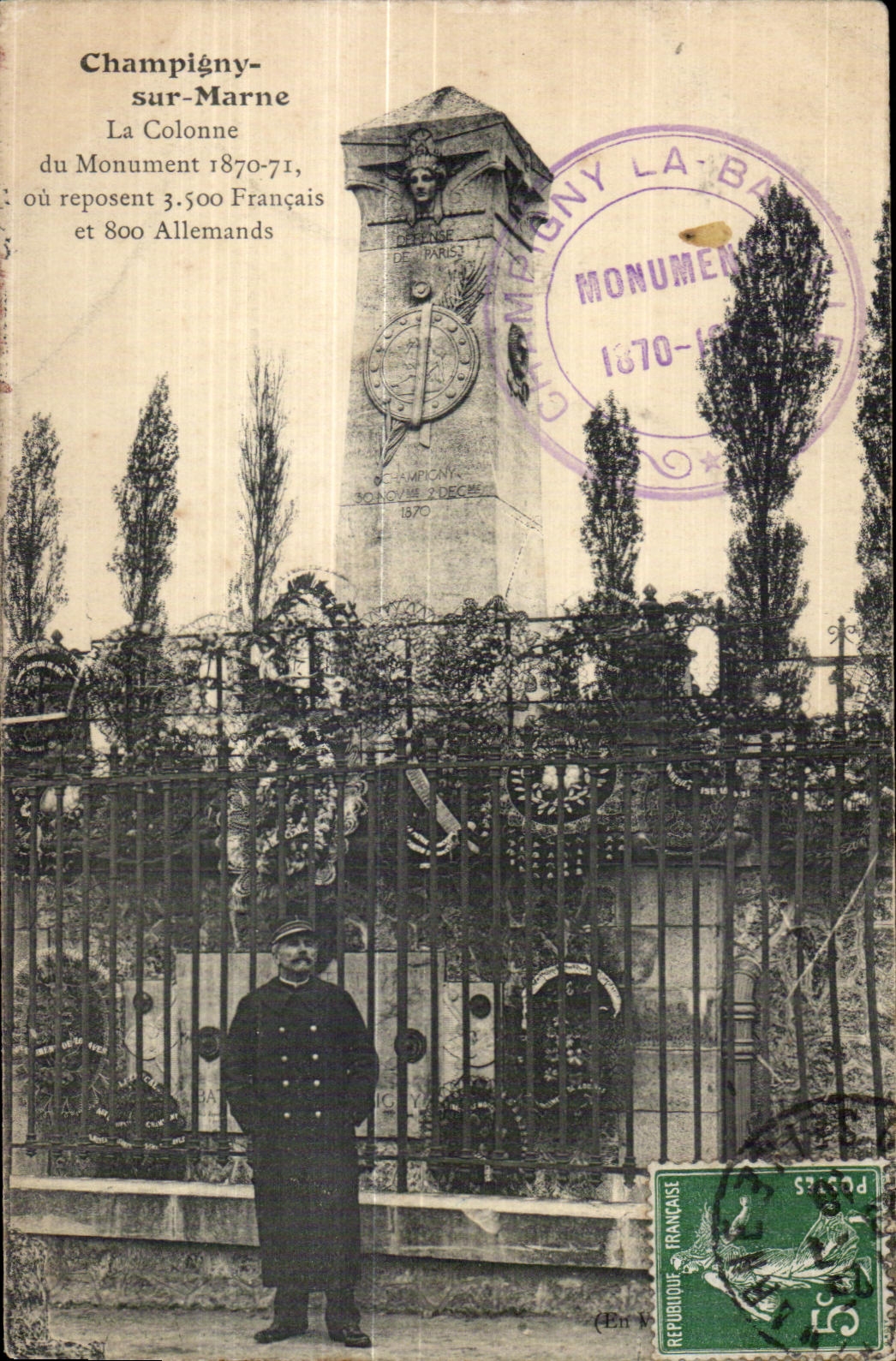 Champigny-sur-Marne — La Colonne du Monument 1870-71, où reposent 3.500 Français et 800 Allemands — éditeur non visible