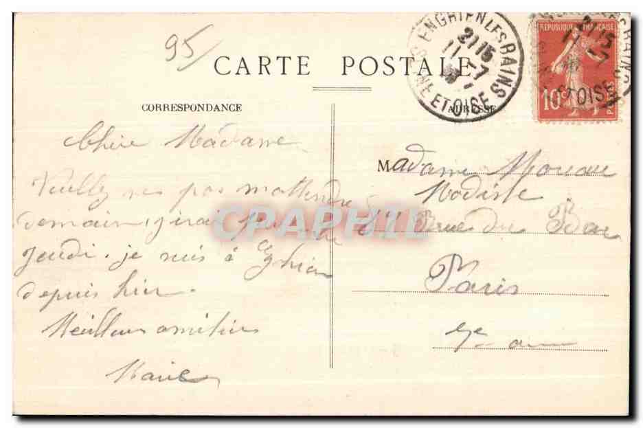 CPA Enghien Les Bains Le Casino (actuellement Hopital Pour Blessis Militaires) Le Jardin Des Roses et  — Rückseite