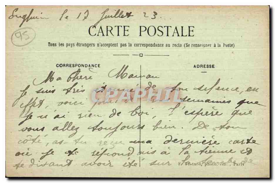 Enghien-les-Bains — Les Bords du Lac — Voiliers — E. M. — n° 2953 — Verso