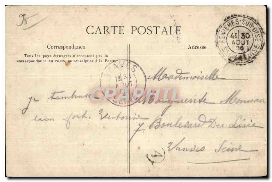 Vintage Postcard Asnieres Sur Oise View taken from the Chateau de Toutteville — Back
