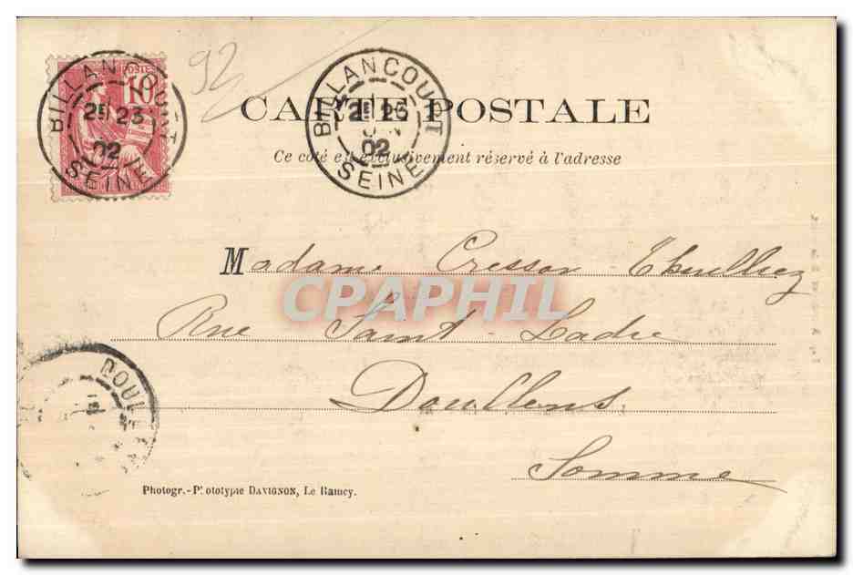 CPA Billancourt Le Pont — Rückseite
