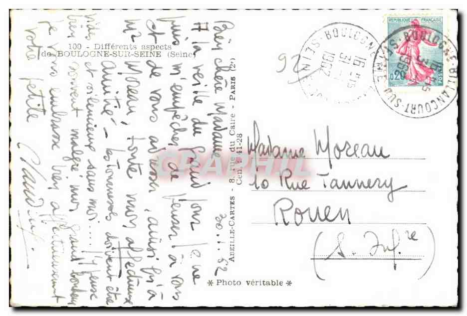 Boulogne-sur-Seine — diversi aspetti — Areille-Cartes n° 100 — Verso