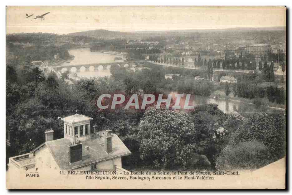 CPA Bellevue meudon la boucle de la seine le pont de severs saint cloud I lle seguin sevres boulogne suresnes Avion