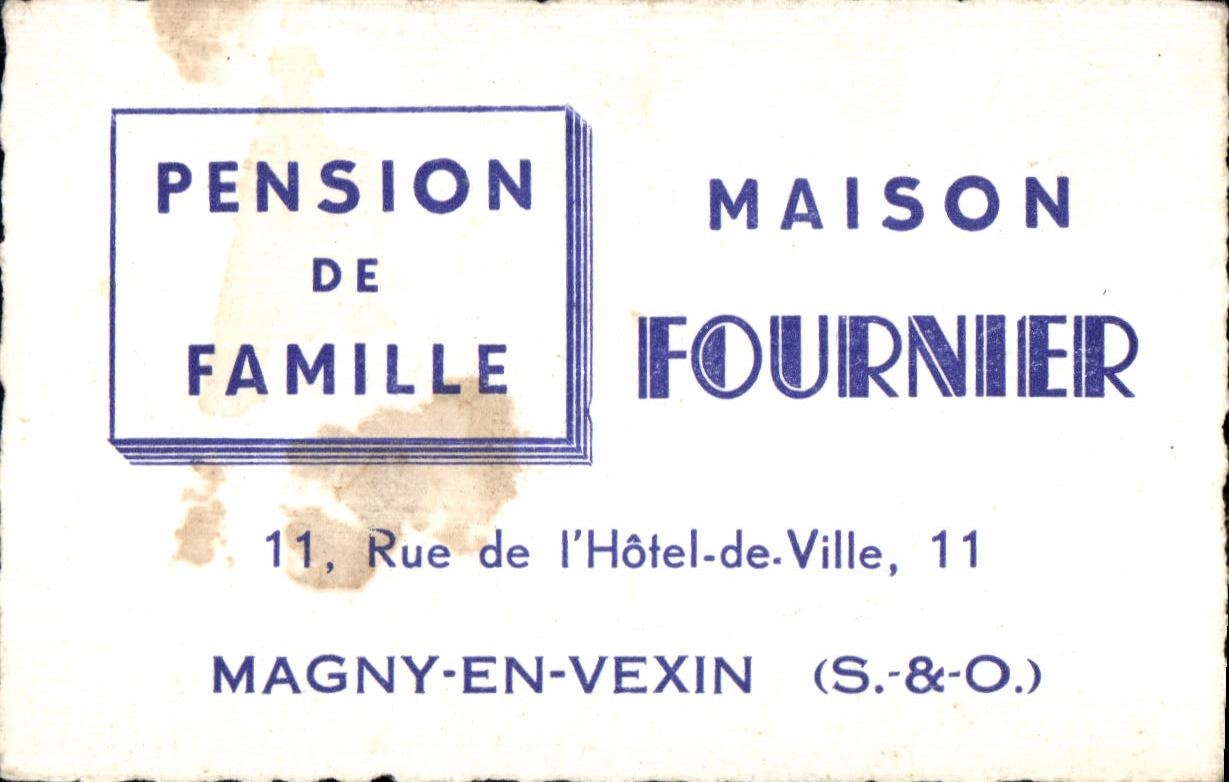 Carte de visite Pension de famille maison fournier Magny en Vexin Rue de l hotel de ville 