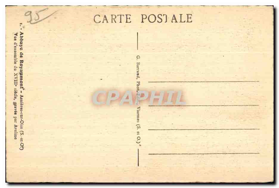 Abbaye Royale de Royaumont — Plan gravé — gravé par Arviline — Verso