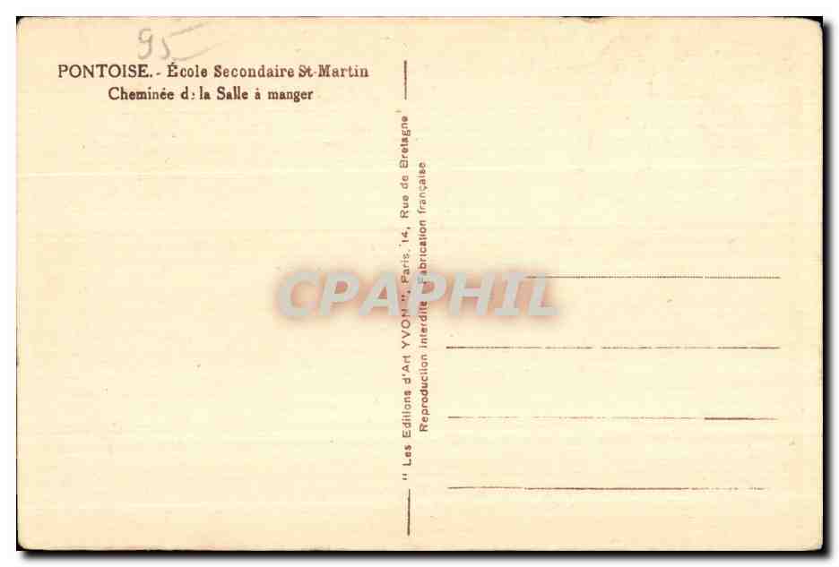 CPA Pontoise Ecole Secondaire St Martin Cheminee Salle A Manger — Rückseite