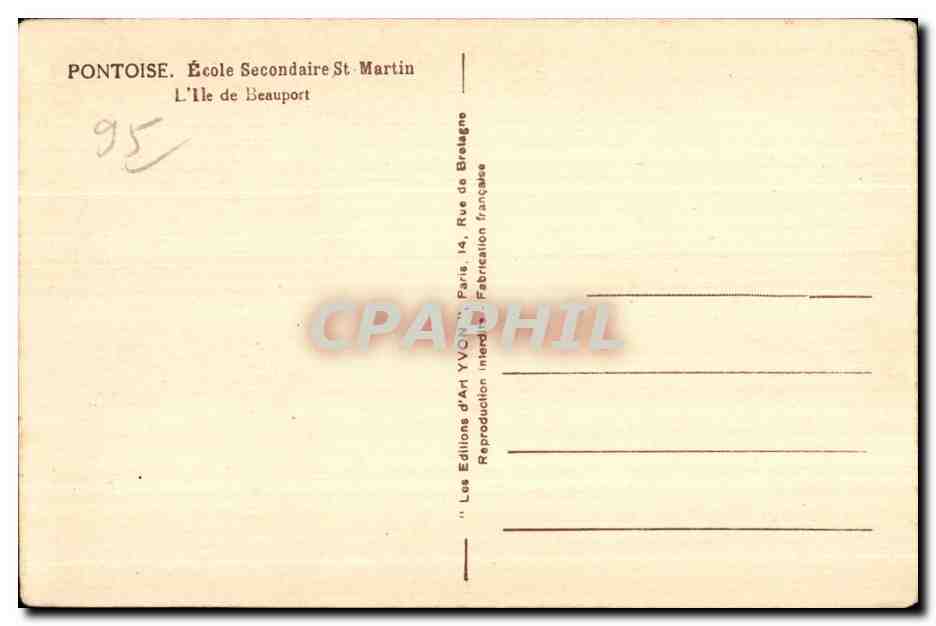CPA Pontoise Ecole Secodaire St Martin L ile De Beauport — Back
