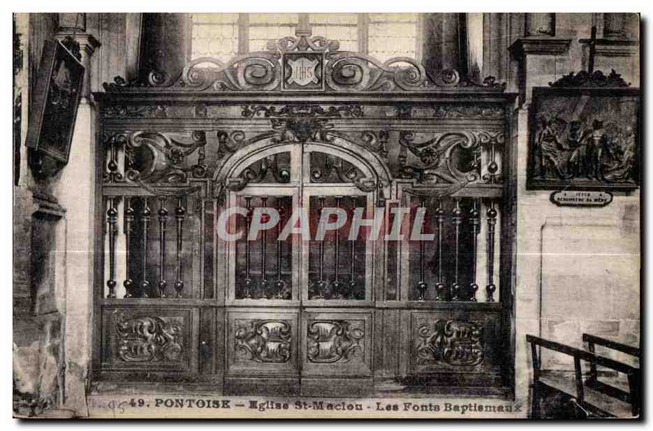 CPA Pontoise Eglise St Maclou Les Fonts Baptismaux