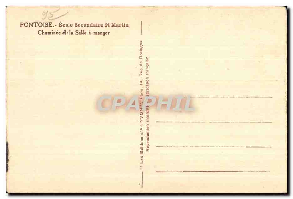 CPA Pontoise Ecole Secondaire St Martin Cheminee D La Salle A Manger — Back