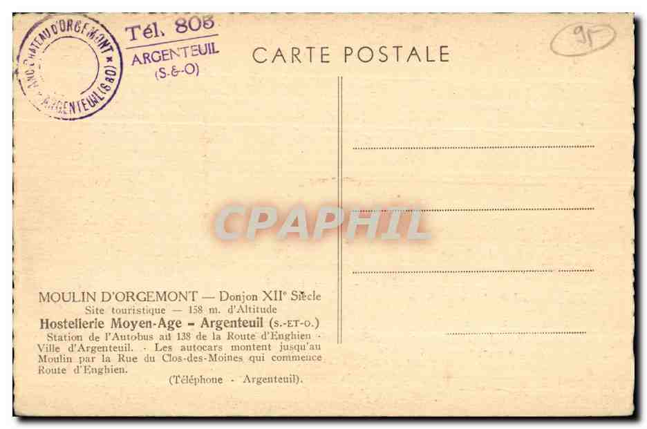 CPA Pontoise Fief Orgemont Les Pres Argenteuil (Seine et Oise) — Rückseite