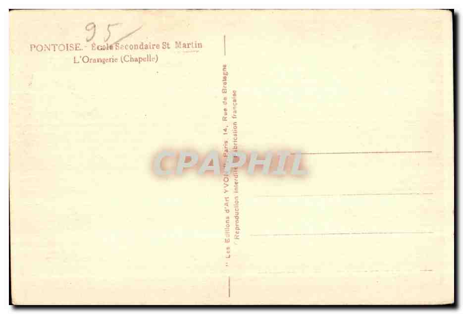 CPA Pontoise ECole Secondaire st Martin L Orangene (Chapelle) — Back