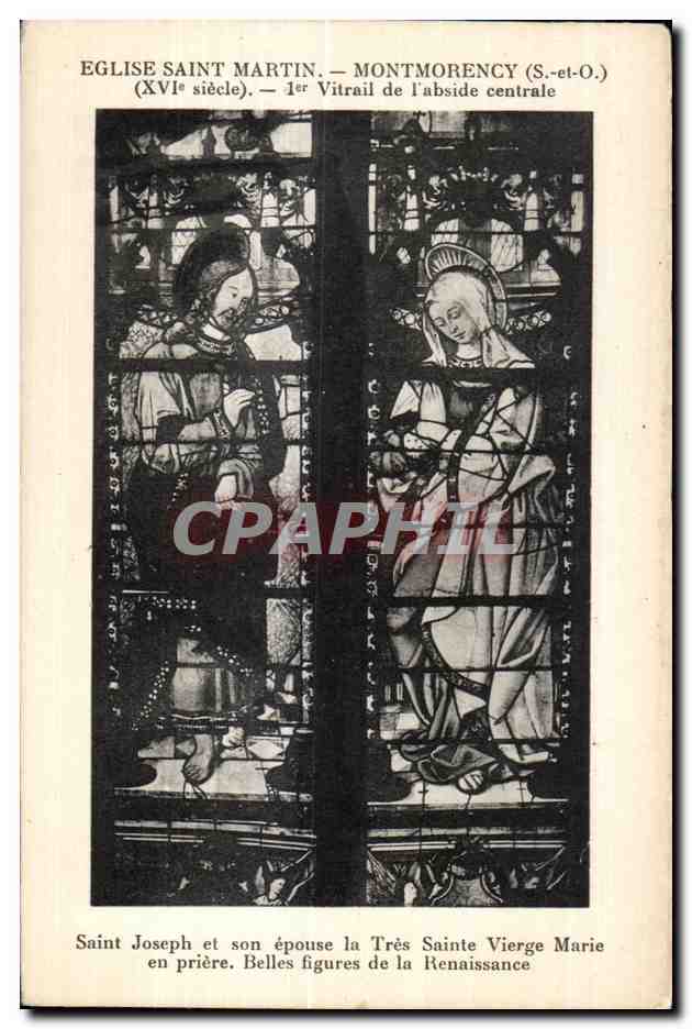 Église Saint-Martin — Montmorency (S.-et-O.) — 1er vitrail de l'abside centrale — Saint Joseph et son épouse la Très Sainte Vierge Marie en prière — Belles figures de la Renaissance