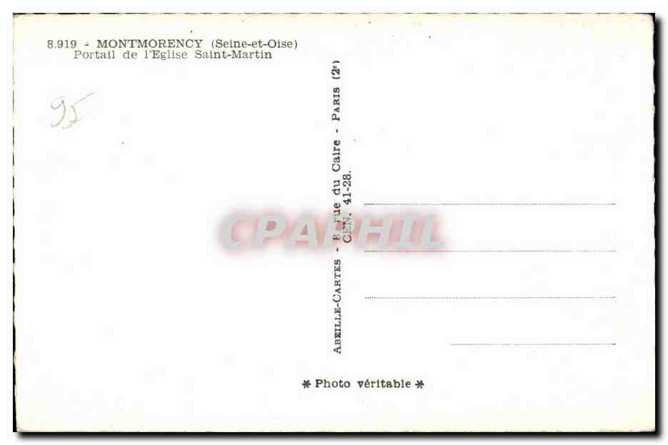 Portail de l'Église Saint-Martin — Montmorency (Seine-et-Oise) — éditeur ABEILLE-CARTES — Verso