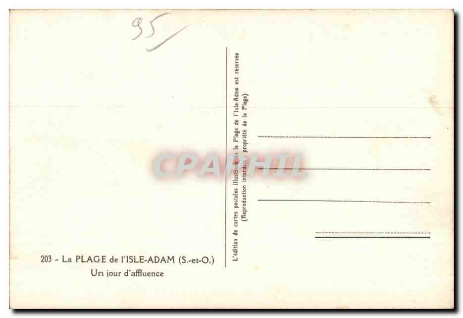 La Plage de l'Isle-Adam (S.-et-O.) — Un jour d'affluence — Édition de la Plage de l'Isle-Adam — Rückseite